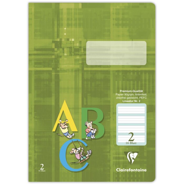 Clairefontaine Schulheft A4 Lineatur 2 16 Blatt 90 g/m² Nachhaltig Abwischbar