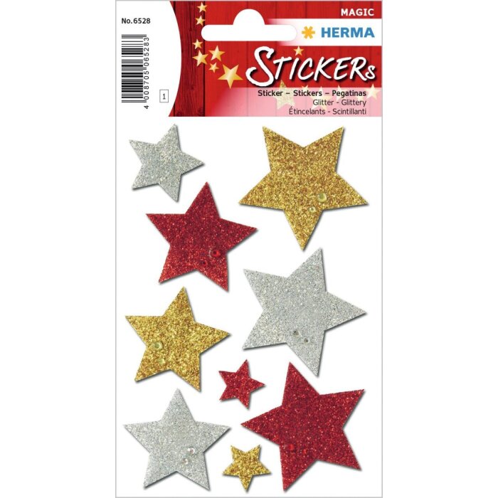 HERMA Weihnachtssticker Glitzersternchen rot gold silber verschiedene Größen