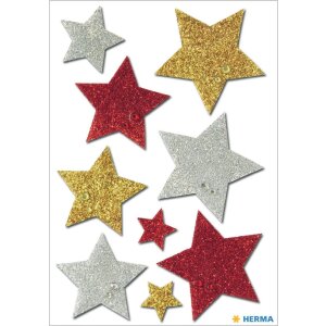 HERMA Weihnachtssticker Glitzersternchen rot gold silber...